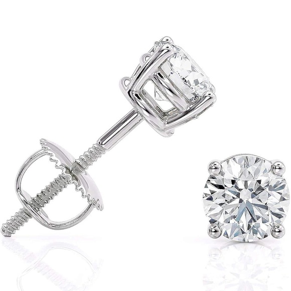 Beverly Hills Jewelers Jewelry - 1 Carat D-E Color Lab Grown Diamond Stud Earrings in 14k White Gold